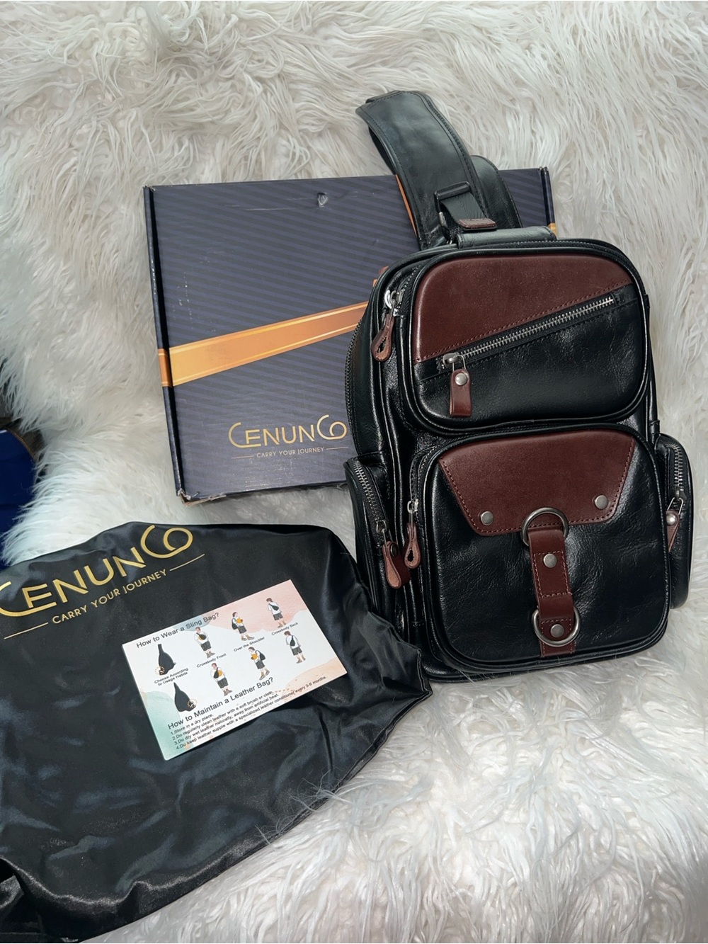 CENUNCO Genuine Leather Sling Bag For Men Large Crossbody Backpack Anti-Theft